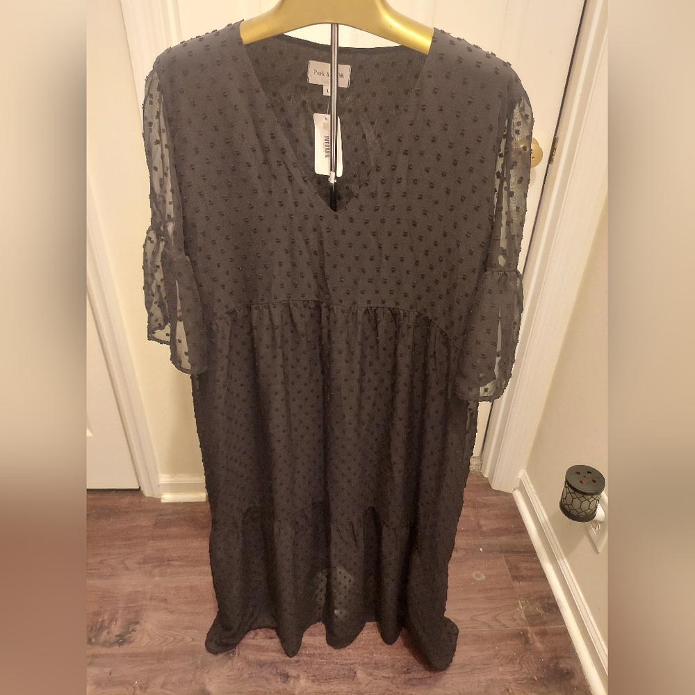 ! Park & Fifth Rennie Dress. Black Swiss dot. Large . Nwt